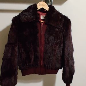 Dino Ricci Genuine Real Burgundy Rabbit Fur coat